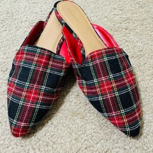 BAMBOO Red and Black Plaid Mules